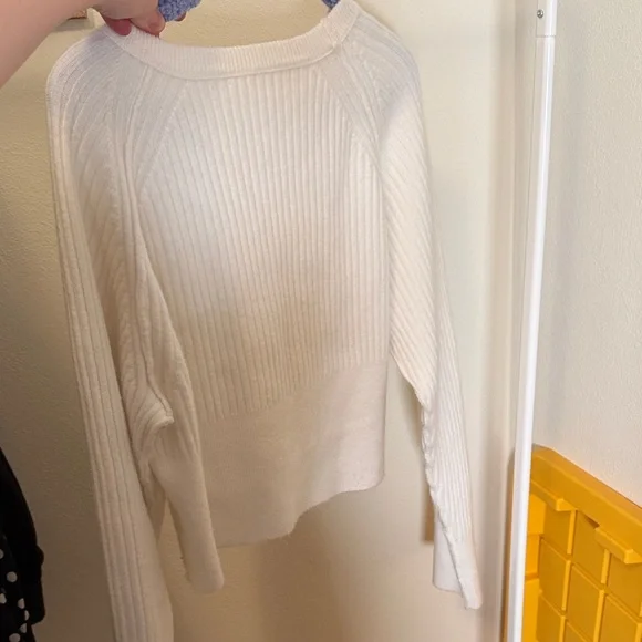 Amazon Cream Ribbed Cropped Crewneck Sweater - Picture 2 of 3